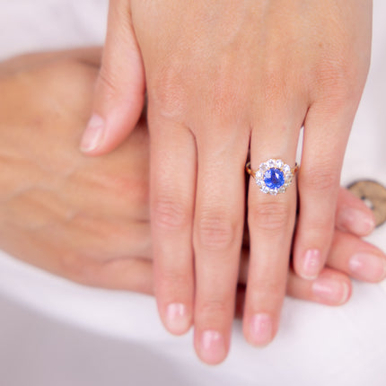 Antique | Edwardian, Ceylon Sapphire and Diamond Cluster Ring
