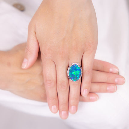 Exceptional | Edwardian, Black Opal and Diamond Ring