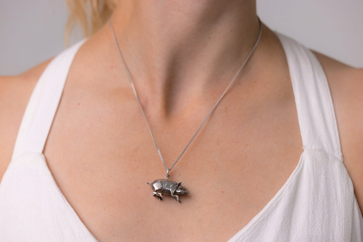 Antique Pig Pendant Necklace