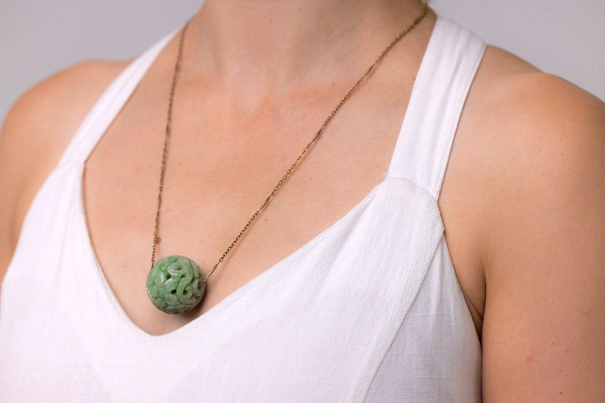 Antique Spherical Jade Pendant Necklace