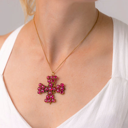 Pink-Paste-Maltese-Cross-Pendant-Georgian