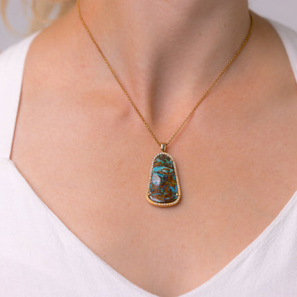 A Wonderful, Boulder Opal and Diamond Pendant, 18ct Yellow Gold