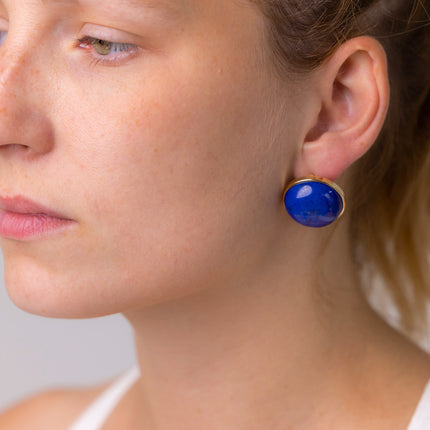 Vintage | Impressive Natural Lapis Earrings, 18ct Yellow Gold
