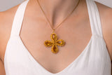 Antique-Georgian-Pendant-Brooch-Citrine-Yellow-Gold-Floral-Motif-Flower-18ct