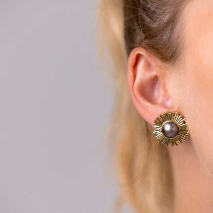 Star-Dust Grey Pearl Earrings, 18ct Yellow Gold