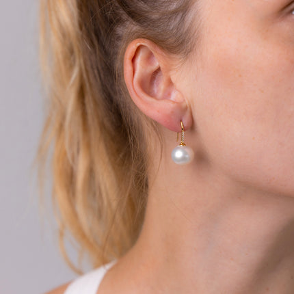 Pearl and Diamond Drop Earrings, 18ct Yellow Gold