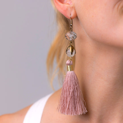 Tassel-Earrings-Statement-Glamorous-Pink-1980s-Vintage-Antique-Jewellery
