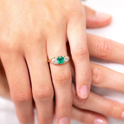 Victorian, 18ct gold, Colombian Emerald and Diamond Ring