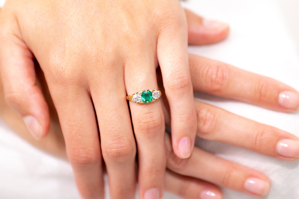 Victorian, 18ct gold, Colombian Emerald and Diamond Ring