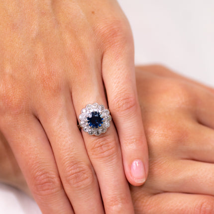 Art Deco, 18ct White Gold, Burmese Sapphire and Diamond Ring
