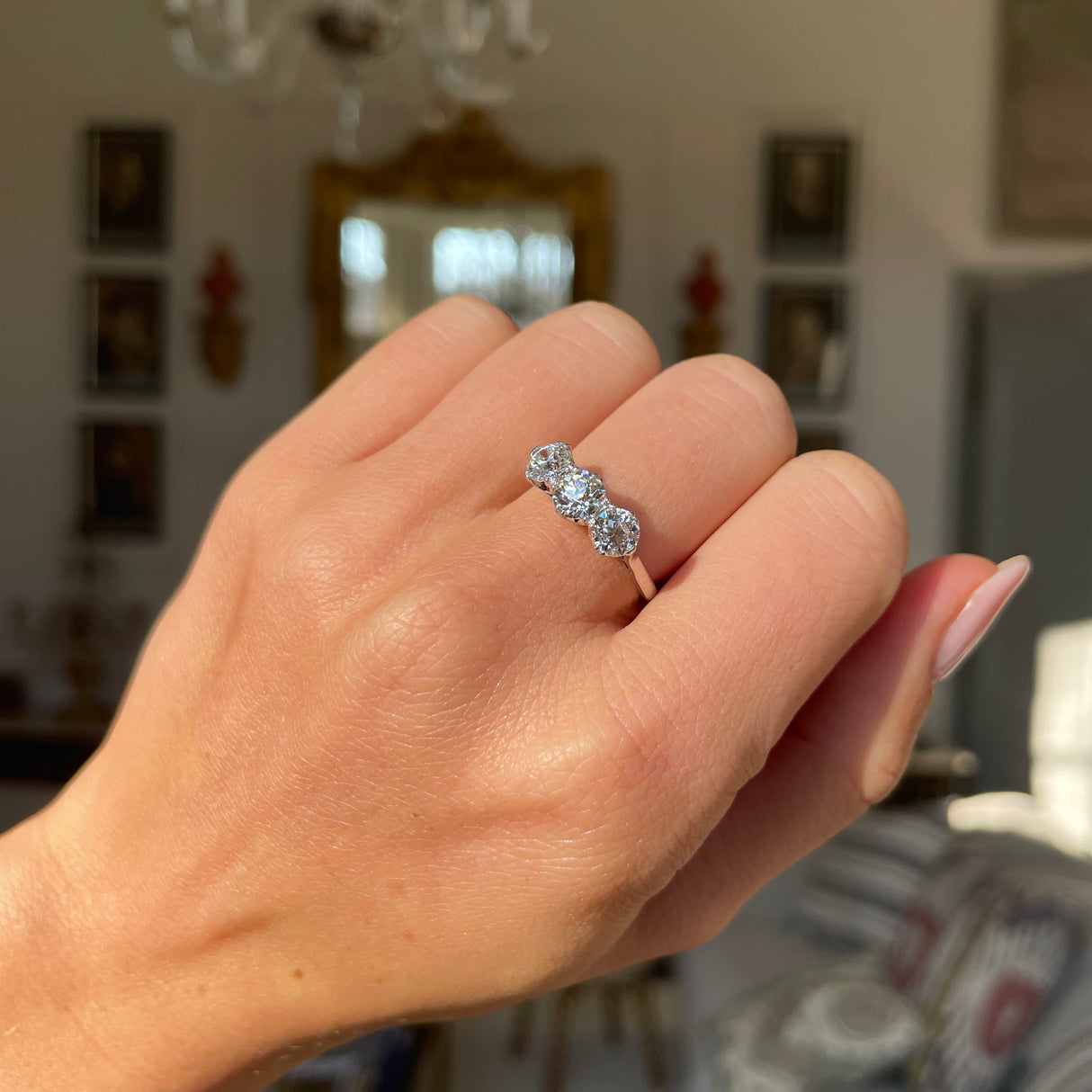 Antique, Art Deco, Platinum, Diamond Three Stone Ring