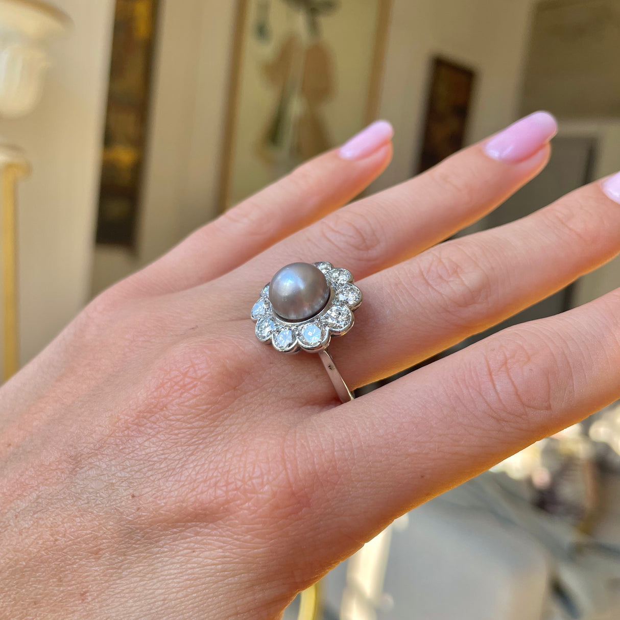 Pearl and diamond online ring antique