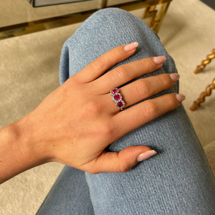 Antique Burmese Ruby and Diamond Cluster Ring, 18ct Yellow Gold