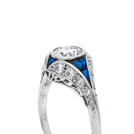 Art Deco Diamond and Sapphire Ring, Platinum