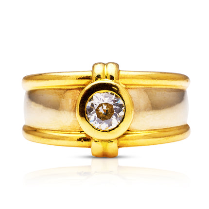 Vintage-Diamond-Wide-Set-Band-18-Carat-Yellow-Gold-French-Ring