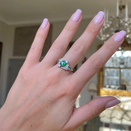 Art Deco, Platinum, Emerald and Diamond Ring