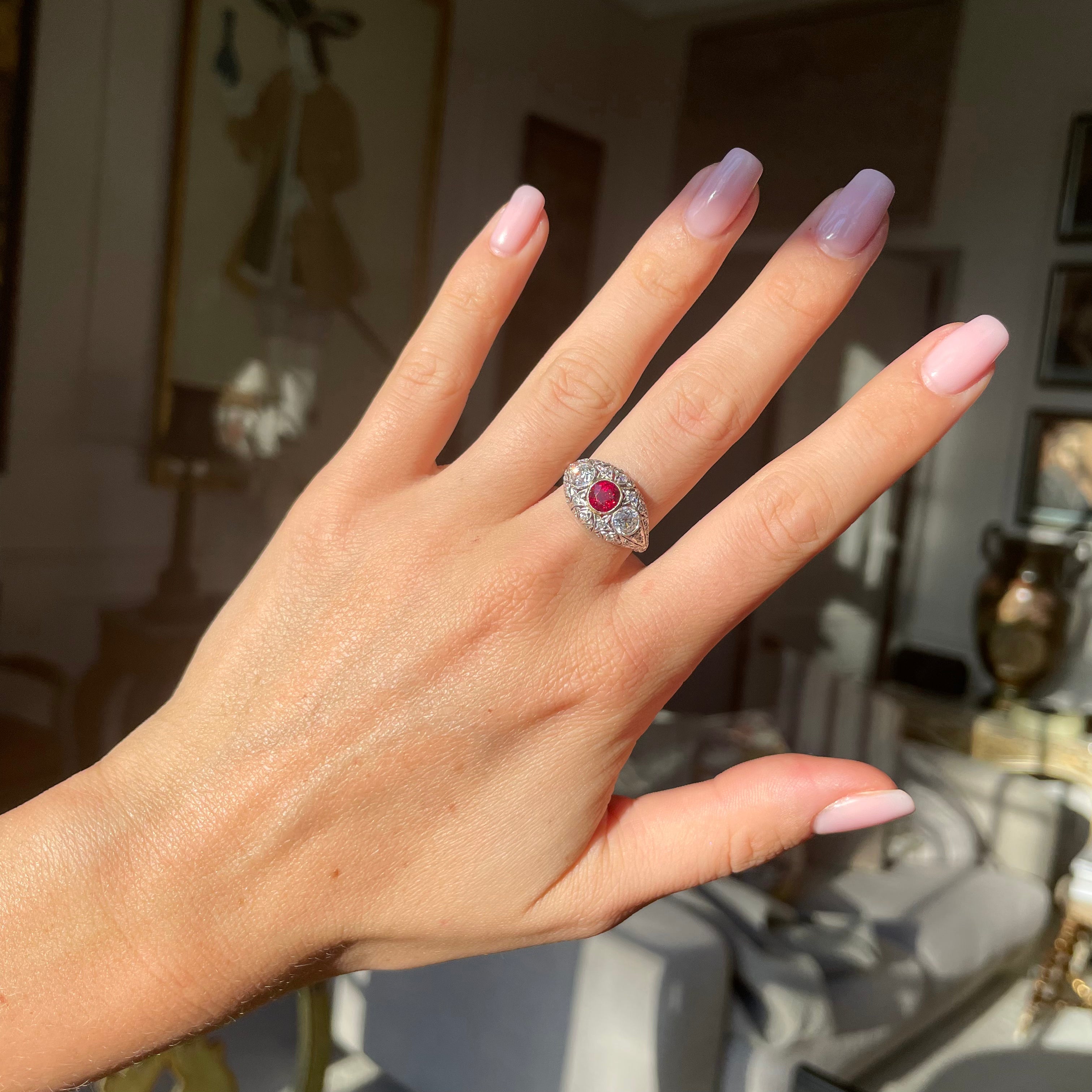 Antique | Belle Époque, ruby & diamond bombé ring