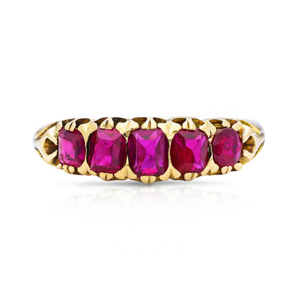 Edwardian-Ruby-Half-Eternity-Ring-Antique-Band-18ct-Yellow-Gold