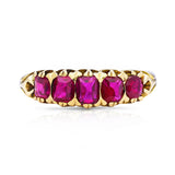 Edwardian five stone ruby band, front view. 