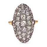 Victorian diamond panel navette ring, front view.