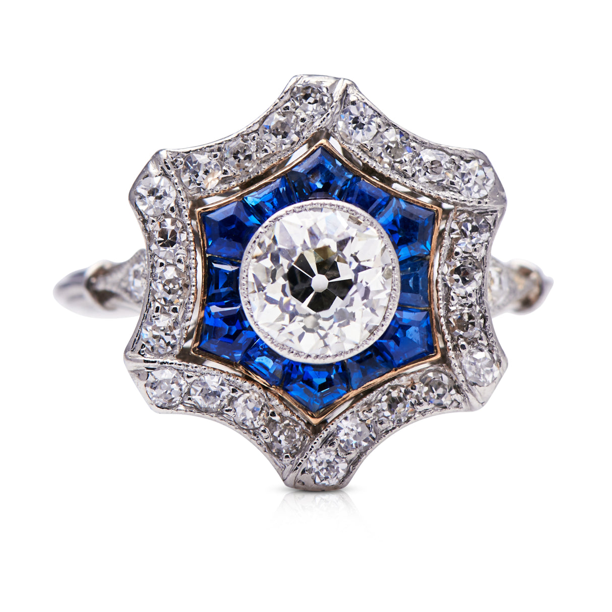 SOLD | Art Deco, Platinum Diamond and Sapphire Cluster Ring