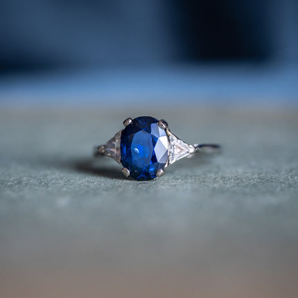 Antique Art Deco, Platinum, Sapphire and Diamond Engagement Ring