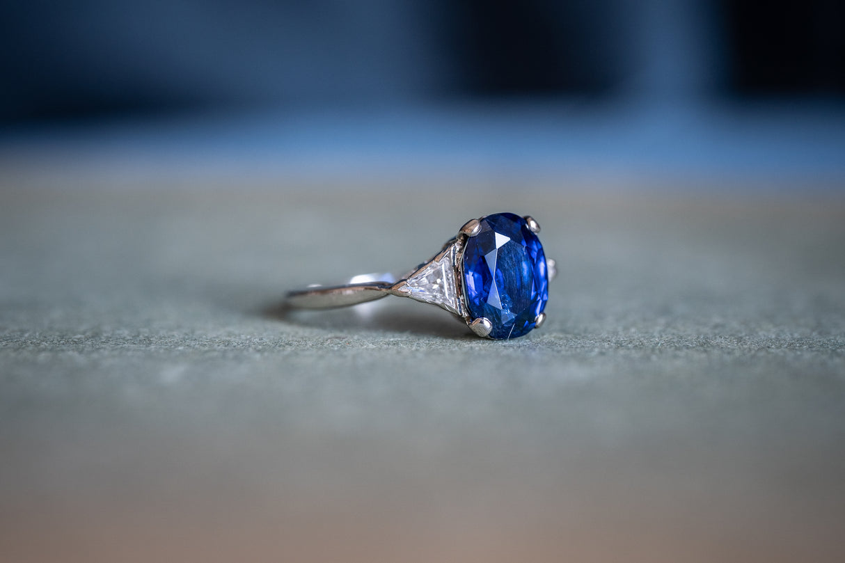 Antique Art Deco, Platinum, Sapphire and Diamond Engagement Ring