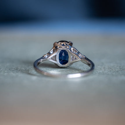 Antique Art Deco, Platinum, Sapphire and Diamond Engagement Ring