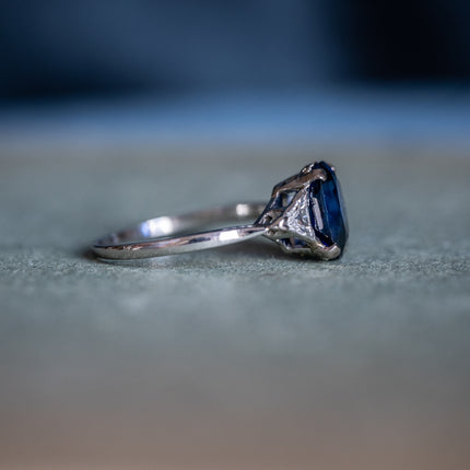 Antique Art Deco, Platinum, Sapphire and Diamond Engagement Ring