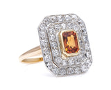 Antique Art Deco, 18ct Gold, Platinum, Spessartine Garnet and Diamond Cluster Ring