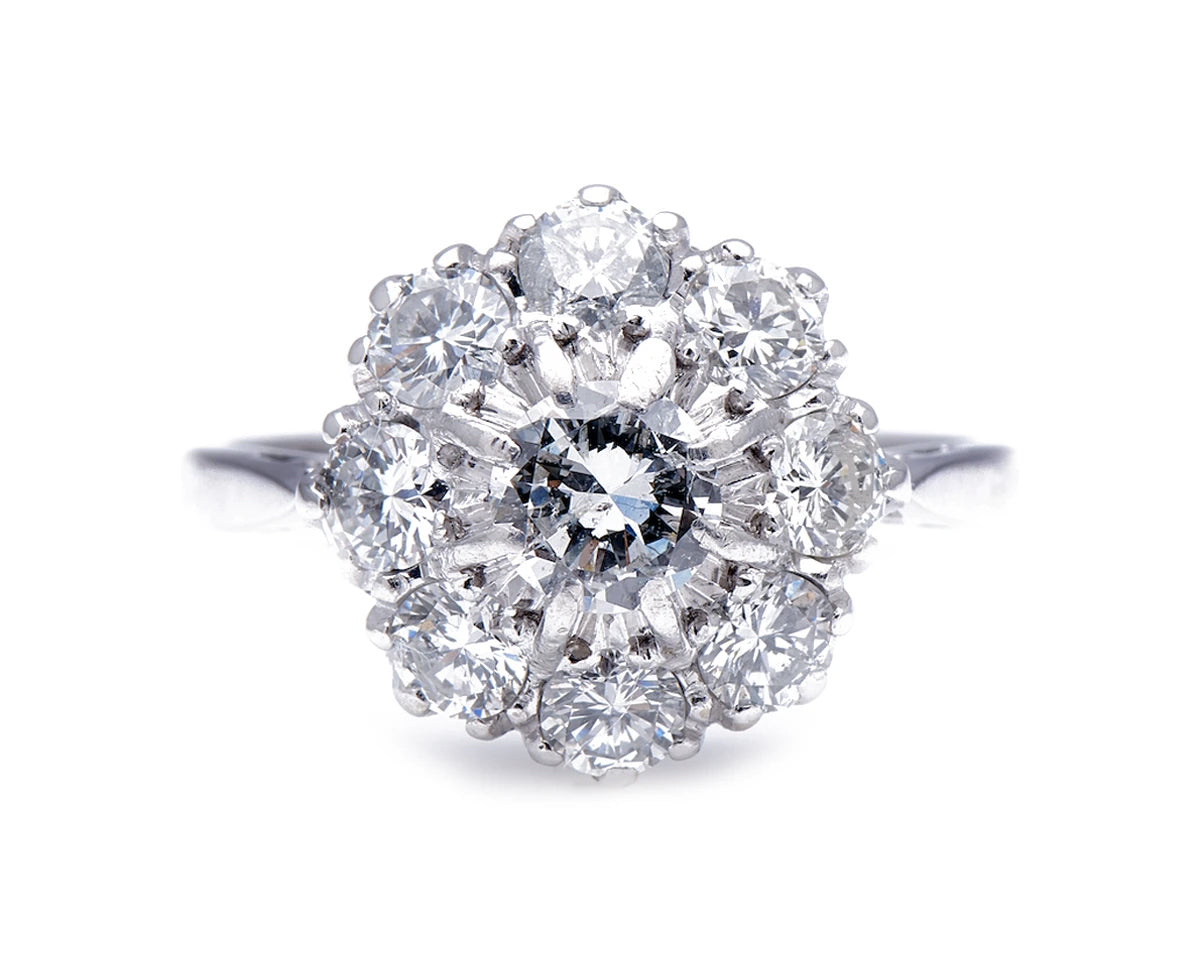 Vintage-18-Carat-White-Gold-Diamond-Cluster-Engagement-Ring
