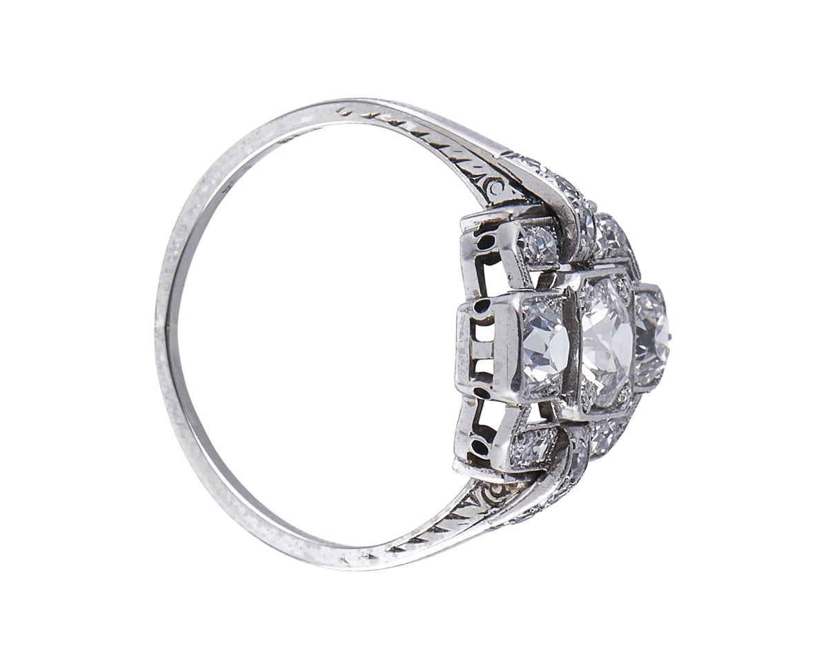 Art Deco, 1920s, white gold, diamond cluster ring