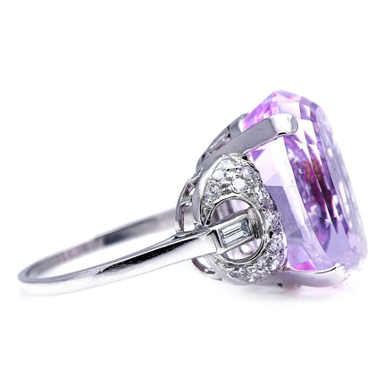 Art Deco, Platinum, Kunzite and Diamond Cocktail Ring  |Antique Ring Boutique | Sustainable Antique Rings | Rare Antique Rings | Bespoke Untreated Vintage Antique Rings | An Antique Jewellery Company 