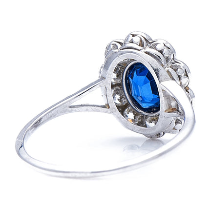 Art Deco, Platinum, Tiffany & Co. Sapphire and Diamond Cluster Ring, Original Box