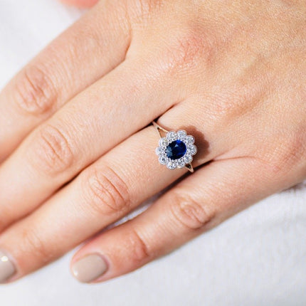 Art Deco, Platinum, Tiffany & Co. Sapphire and Diamond Cluster Ring, Original Box
