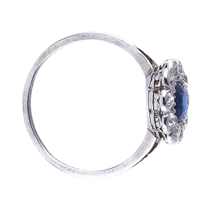 Art Deco, Platinum, Tiffany & Co. Sapphire and Diamond Cluster Ring, Original Box