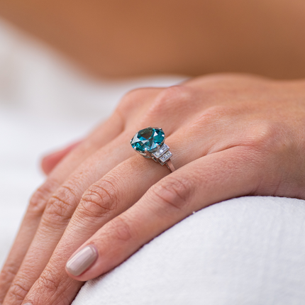 Art Deco, Platinum, Zircon and Diamond Cocktail Ring