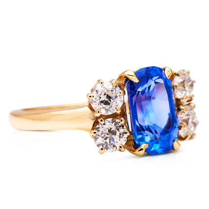 Antique Victorian Burmese Sapphire and Diamond Engagement Ring, 18ct Yellow Gold
