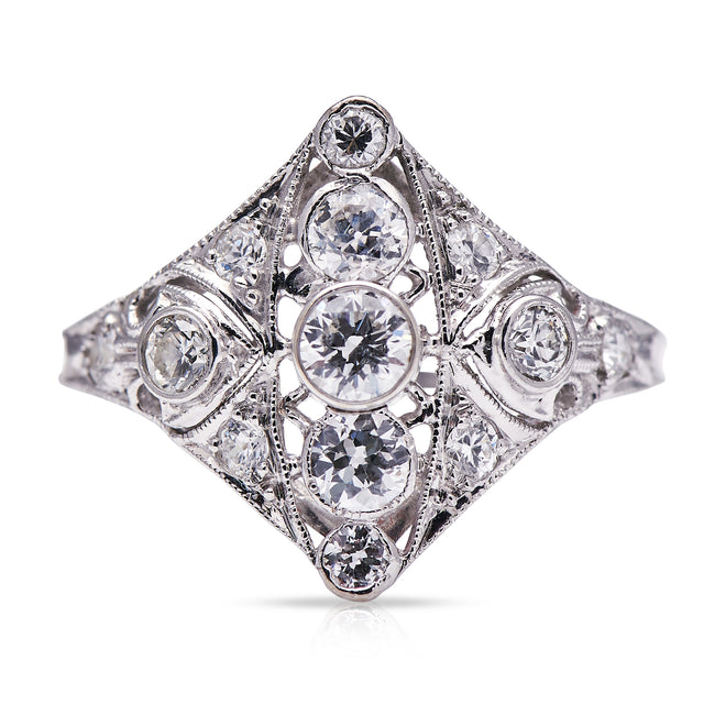 Antique-Art Deco-18ct-White-Gold-Diamond-Engagement-Ring