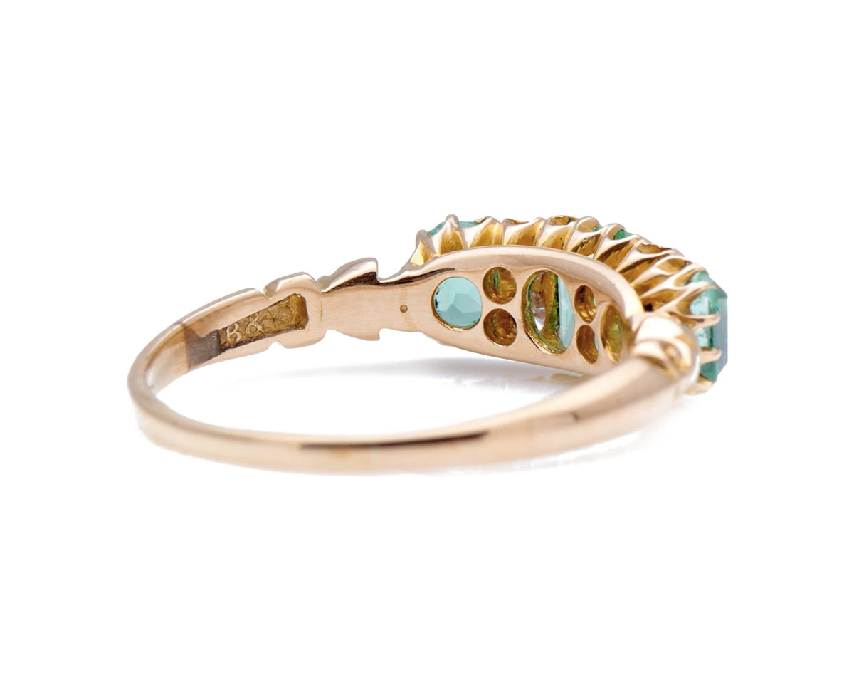 Antique Edwardian, 18ct gold, Colombian emerald and diamond ring