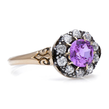 Edwardian, 18ct Gold, Natural Pink Sapphire and Diamond Cluster Ring
