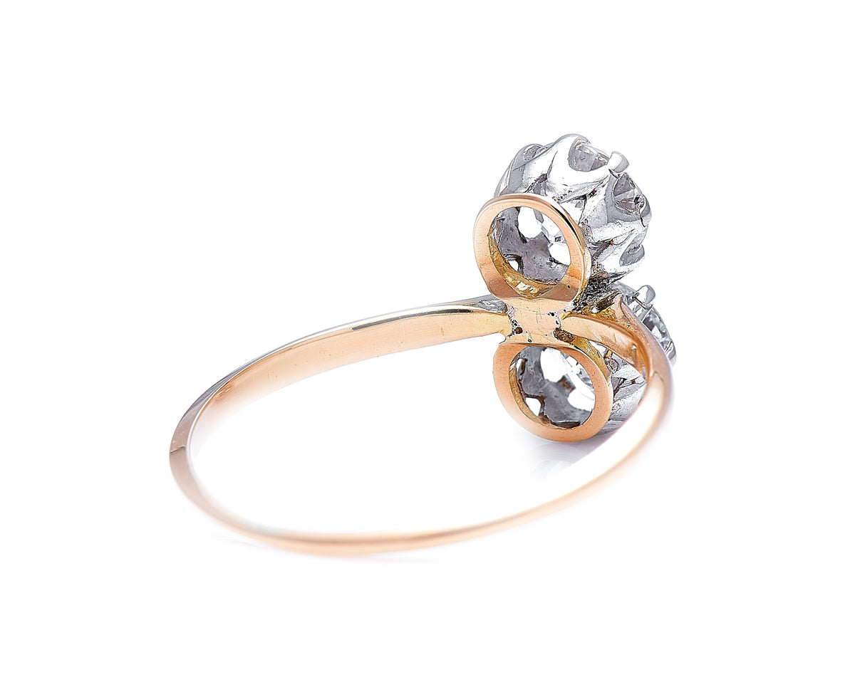 Antique Edwardian, 18ct Gold, Platinum, Two Stone Diamond Engagement Ring