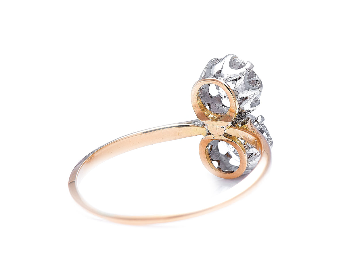 Antique Edwardian, 18ct gold, platinum, two stone diamond engagement ring