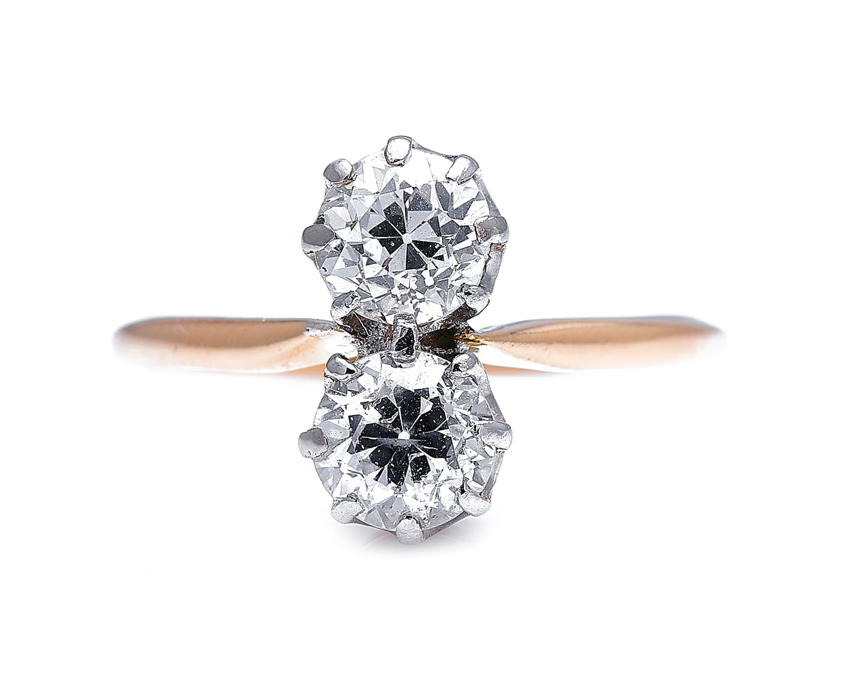 Antique-Edwardian-18ct-Gold-Platinum-Two-Stone-Diamond-Engagement-Ring