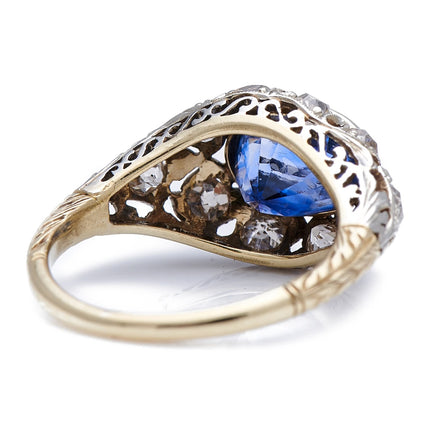 Edwardian, 3ct Natural Sri Lankan Sapphire and Diamond Engagement Ring