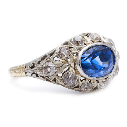 Edwardian, 3ct Natural Sri Lankan Sapphire and Diamond Engagement Ring
