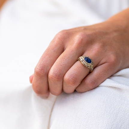Edwardian, 3ct Natural Sri Lankan Sapphire and Diamond Engagement Ring