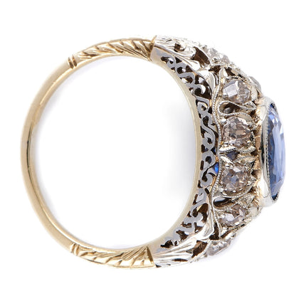 Edwardian, 3ct Natural Sri Lankan Sapphire and Diamond Engagement Ring