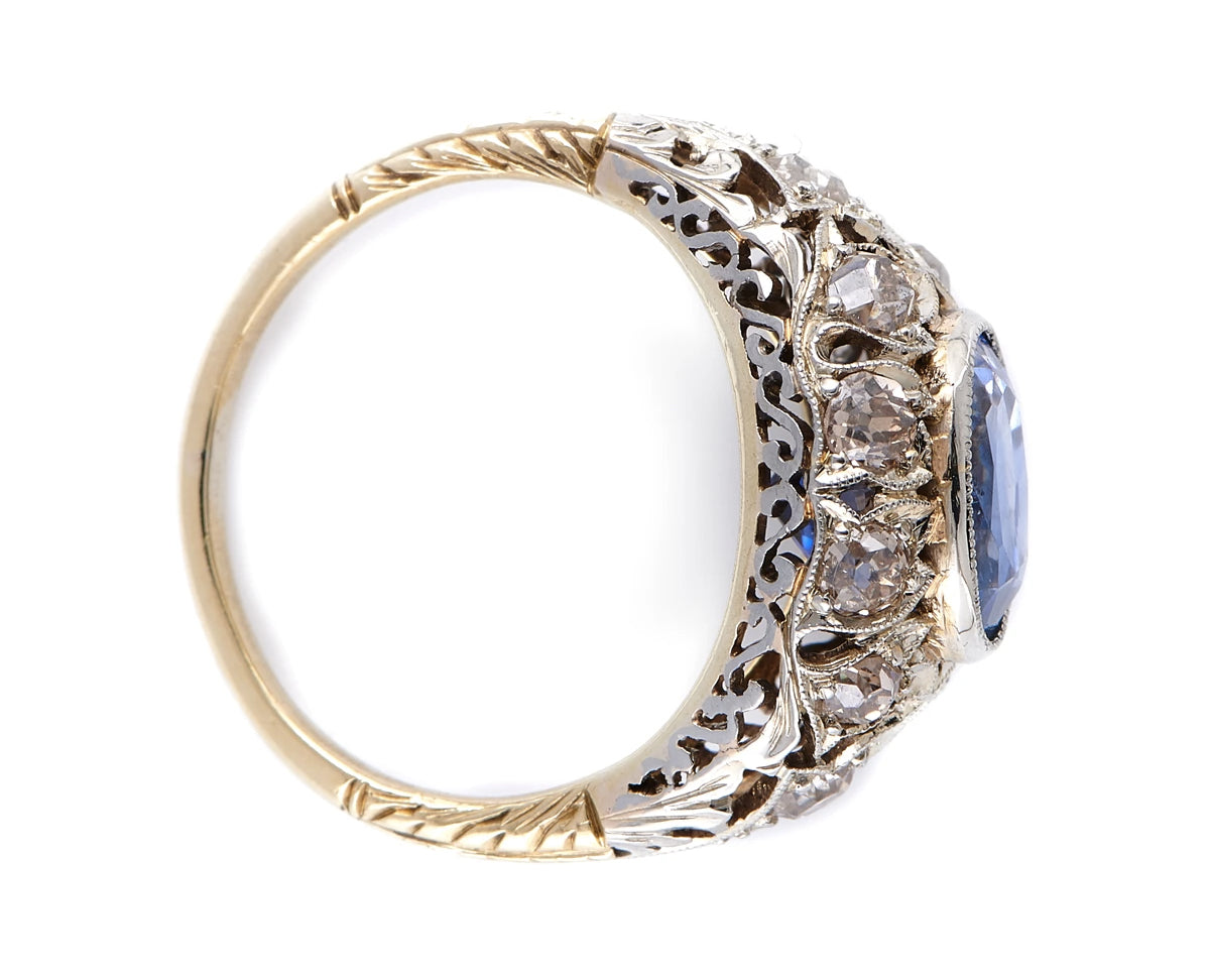 Edwardian, 3ct Natural Sri Lankan Sapphire and Diamond Engagement Ring