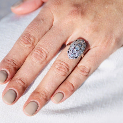 Antique Edwardian, German, 585 White Gold, Platinum, Diamond Cluster Ring